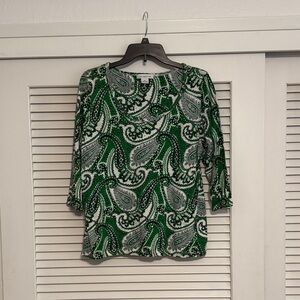 Liz Claiborne Green and Black Paisley Blouse